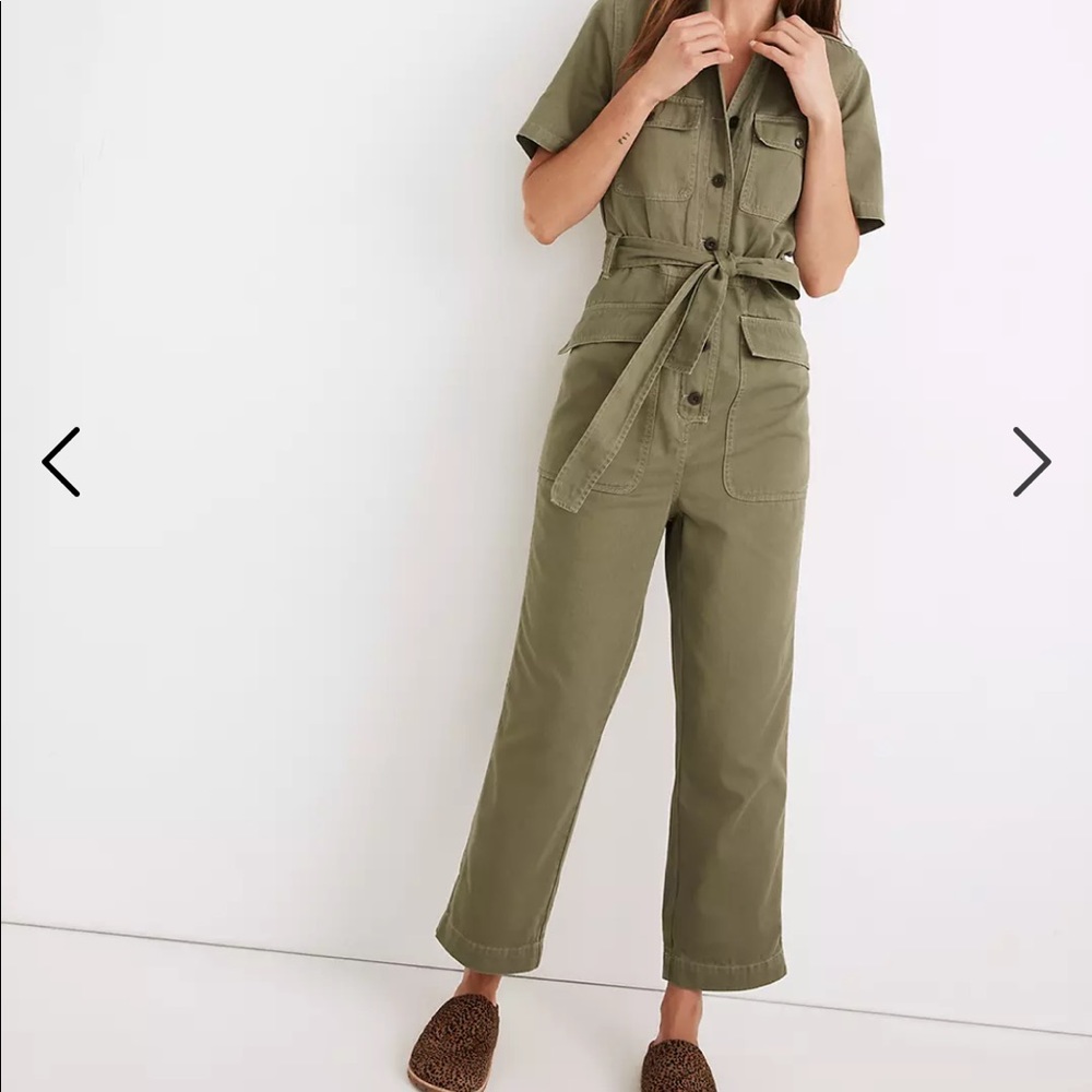 Petite Tie-Waist Military Jumpsuit